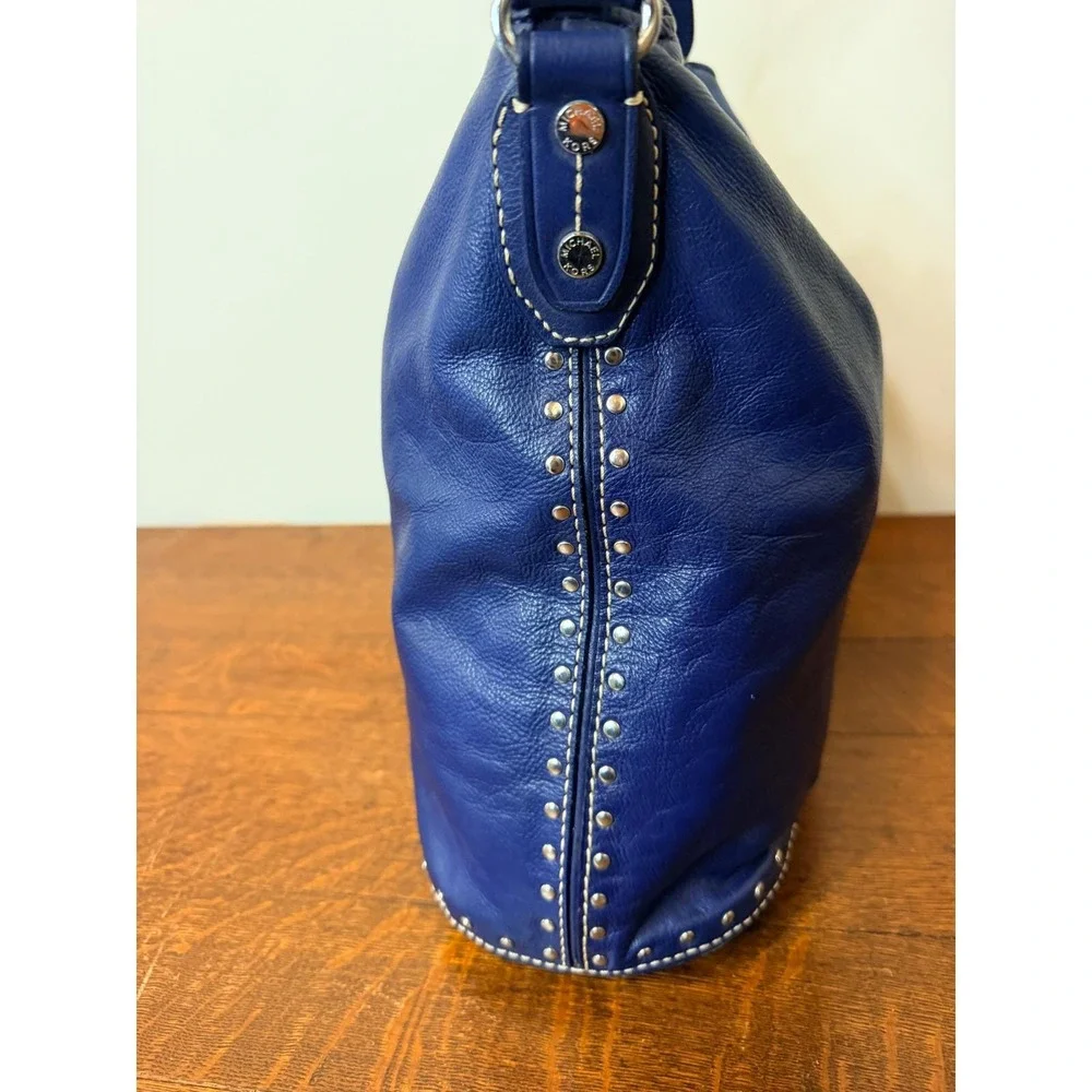 Michael Kors‎ Blue Leather Studded Hobo Shoulder Bag Silver Hardware Y2K Vinage